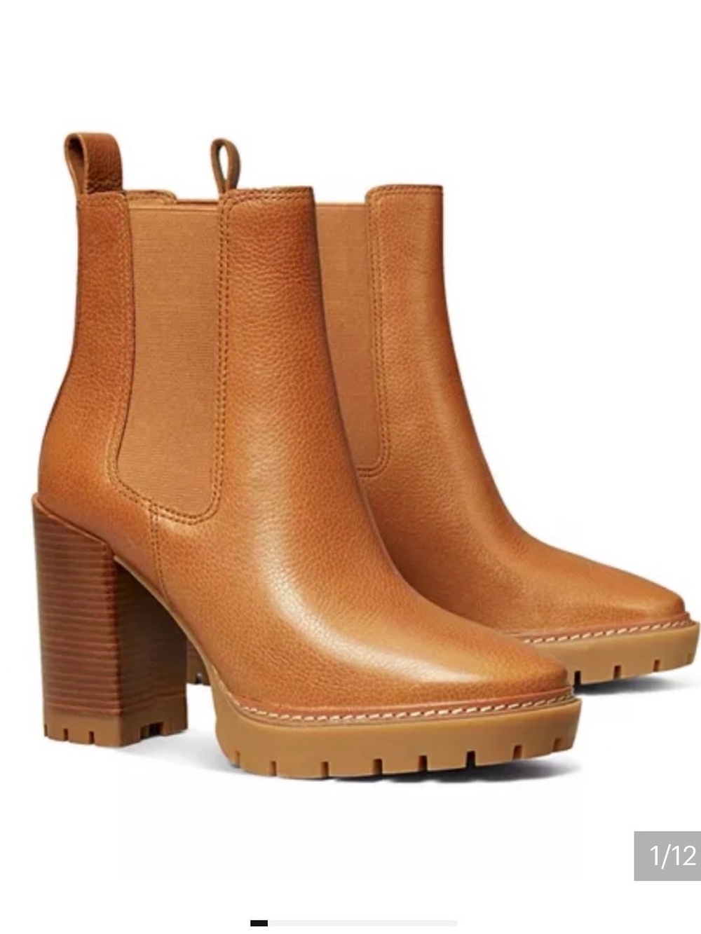 Tory Burch Chestnut Tan Leather Chelsea Block Heel Boots